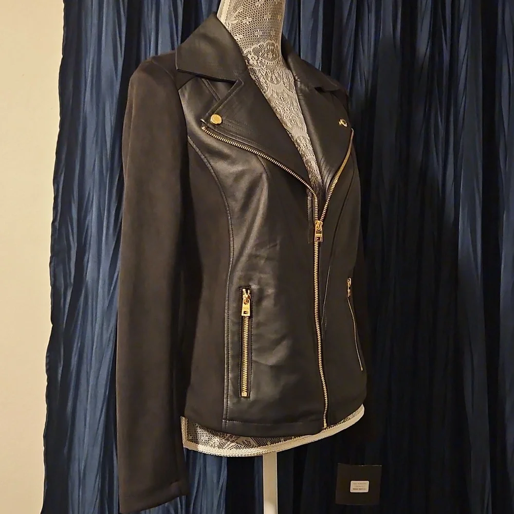 Marc New York Black Faux Leather Biker Jacket sz Small - Picture 3 of 13